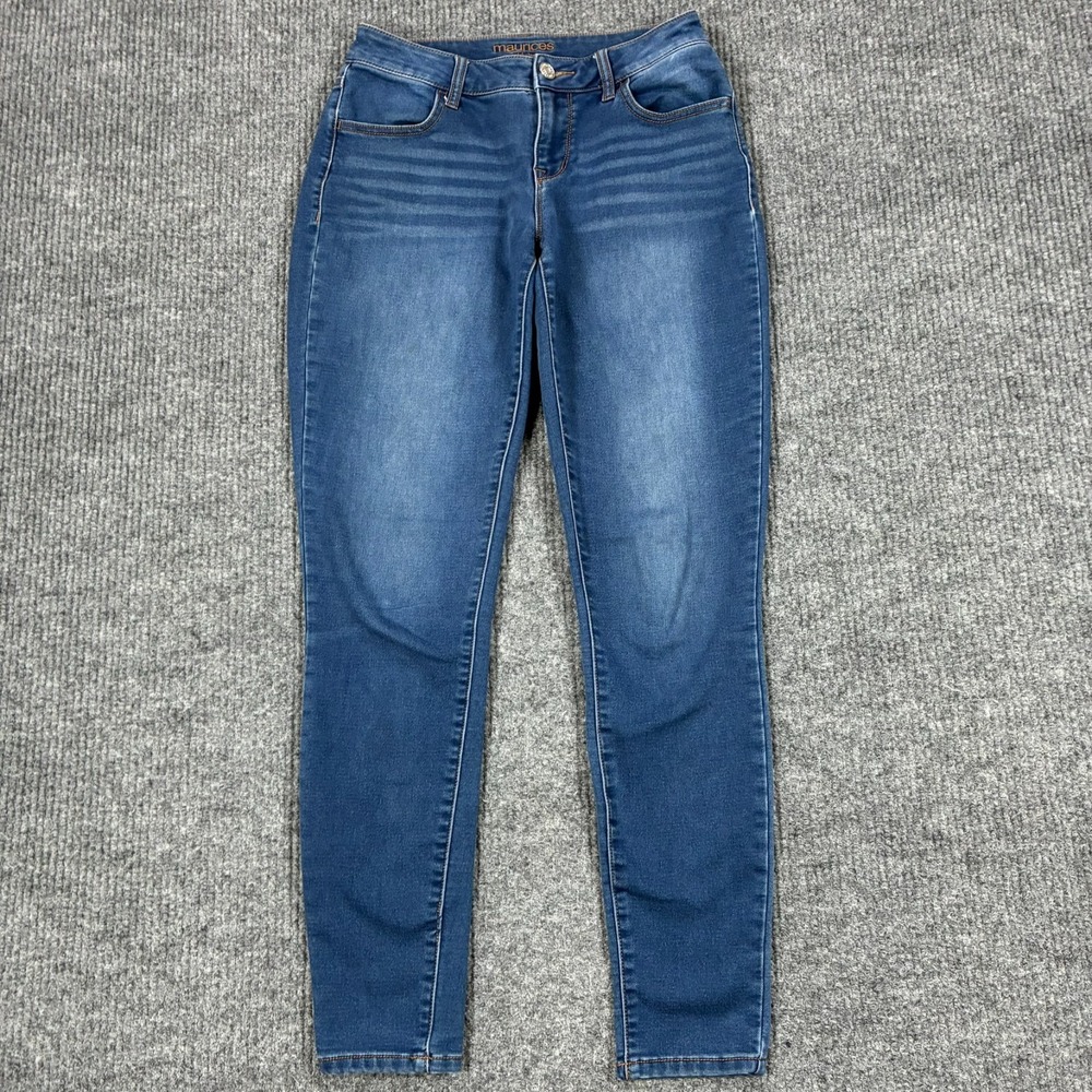 Maurices Womens Skinny Jeans Size Small Long Blue Denim Stretch Mid Rise